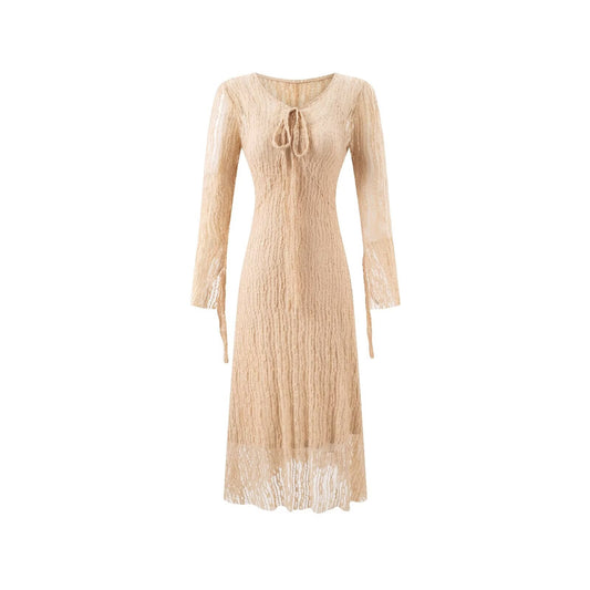 Summer Vintage Adult Woman Casual Drawstring Strap Flattering Figure Dress